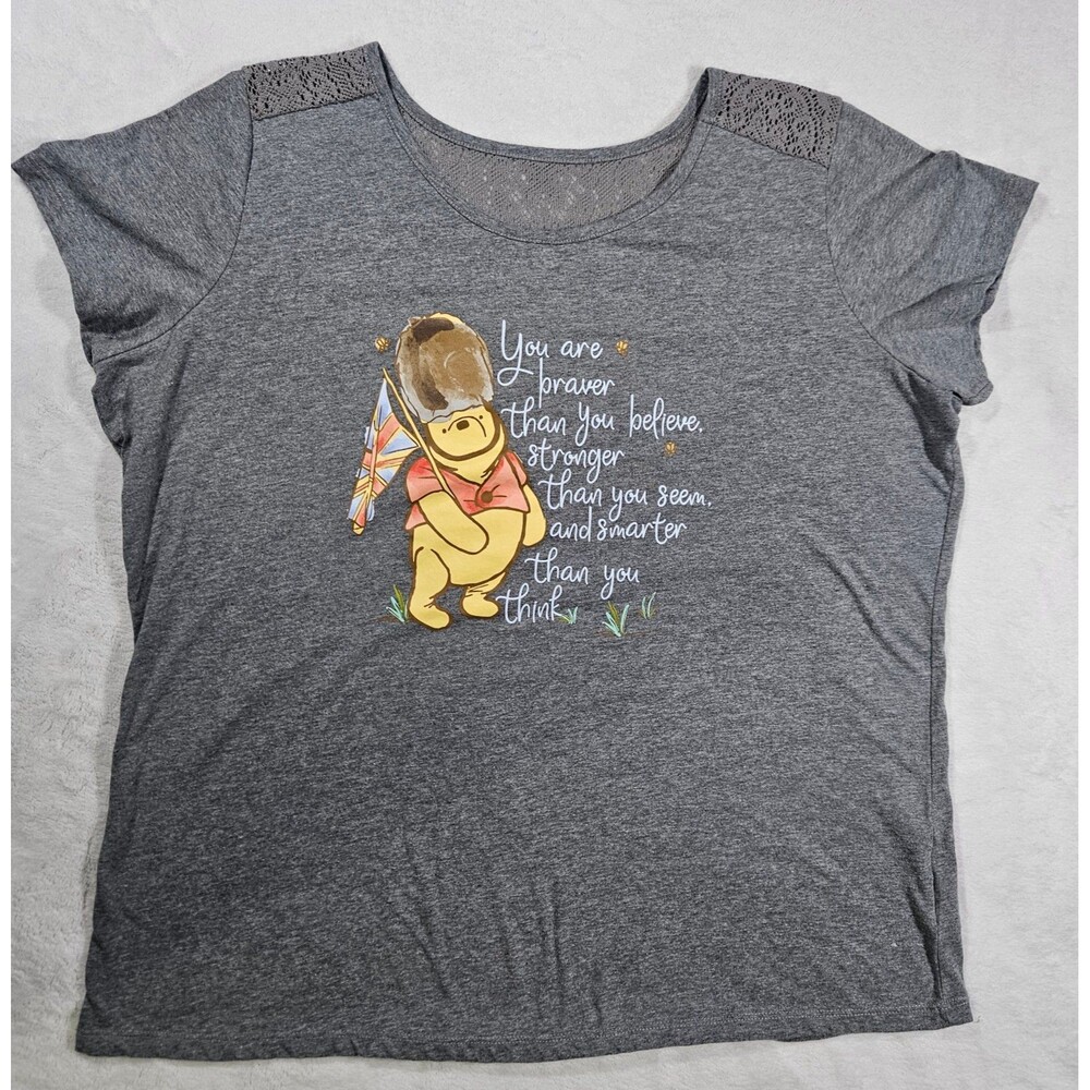 Disney Winnie the Pooh Gray Lace Back Graphic Tee Women’s XXL